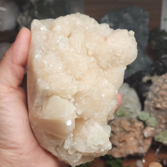 Large Peach Stillbite Cluster with Sugar Druzy and Apophylite