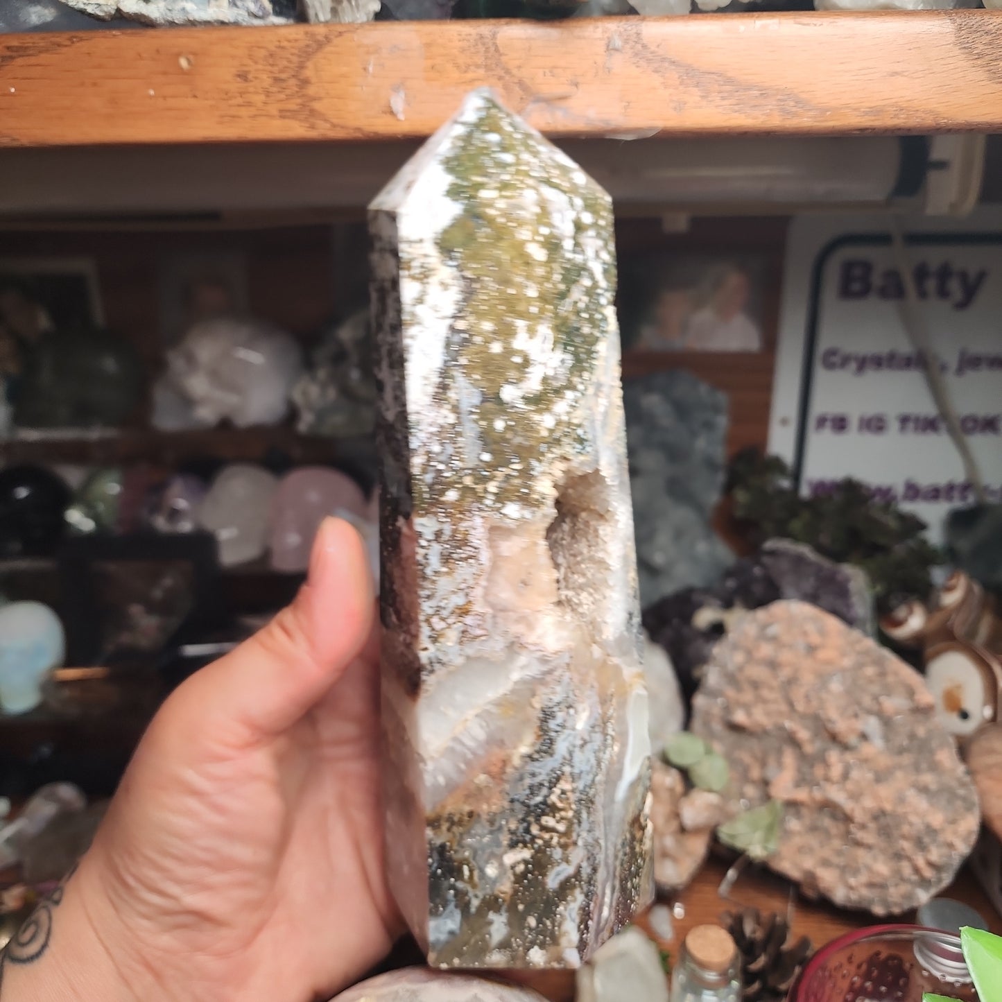 Large Chunky Ocean Jasper Tower with Portal Druzy