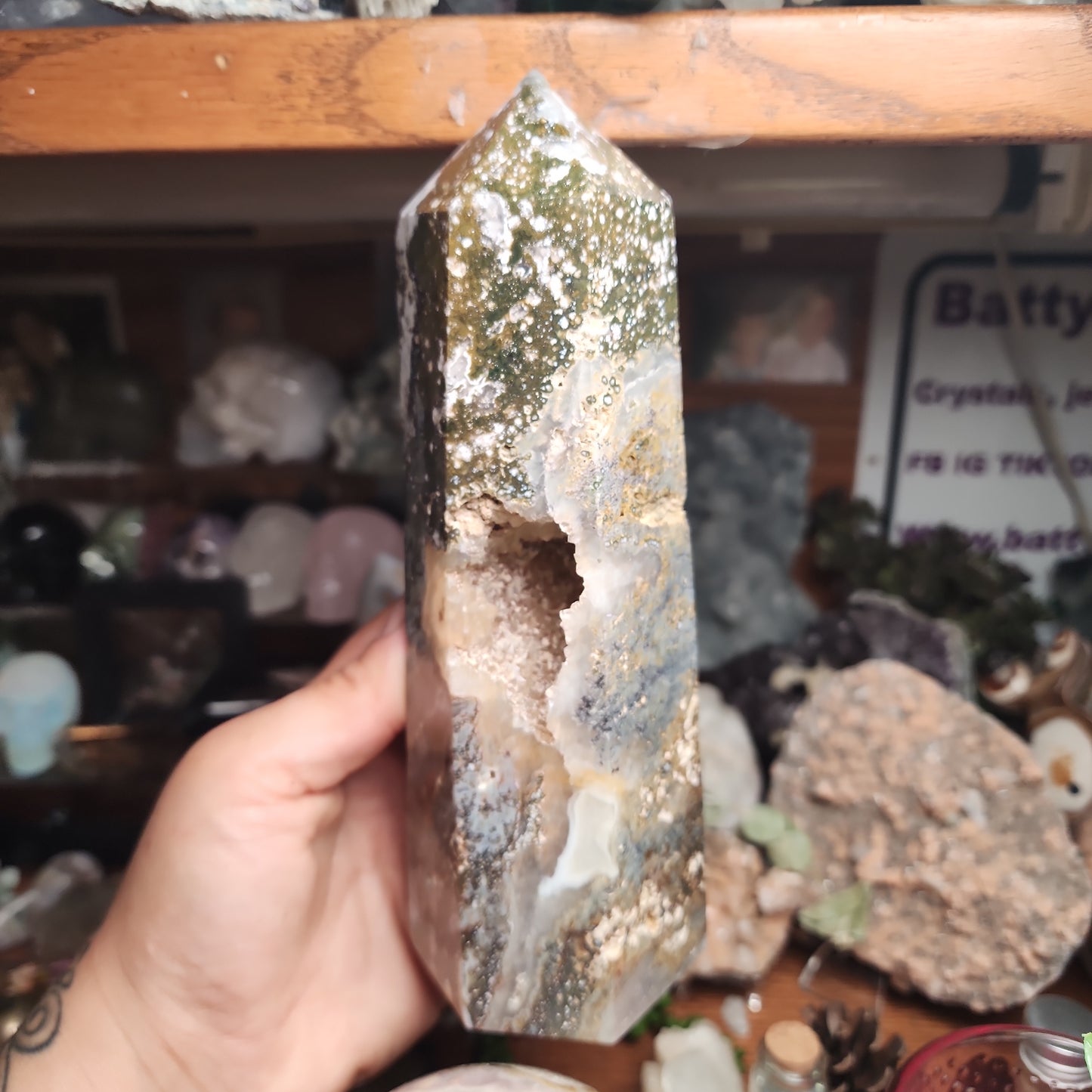 Large Chunky Ocean Jasper Tower with Portal Druzy