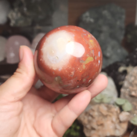 Red jasper sphere with quartz