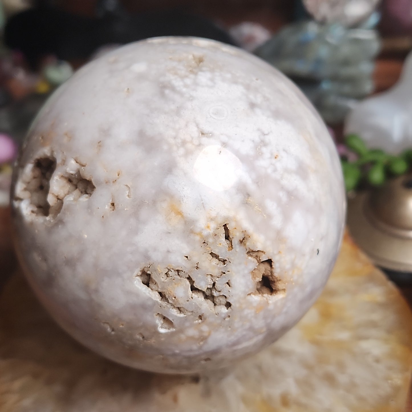 Druzy Pink Amethyst Sphere with Flower Agate