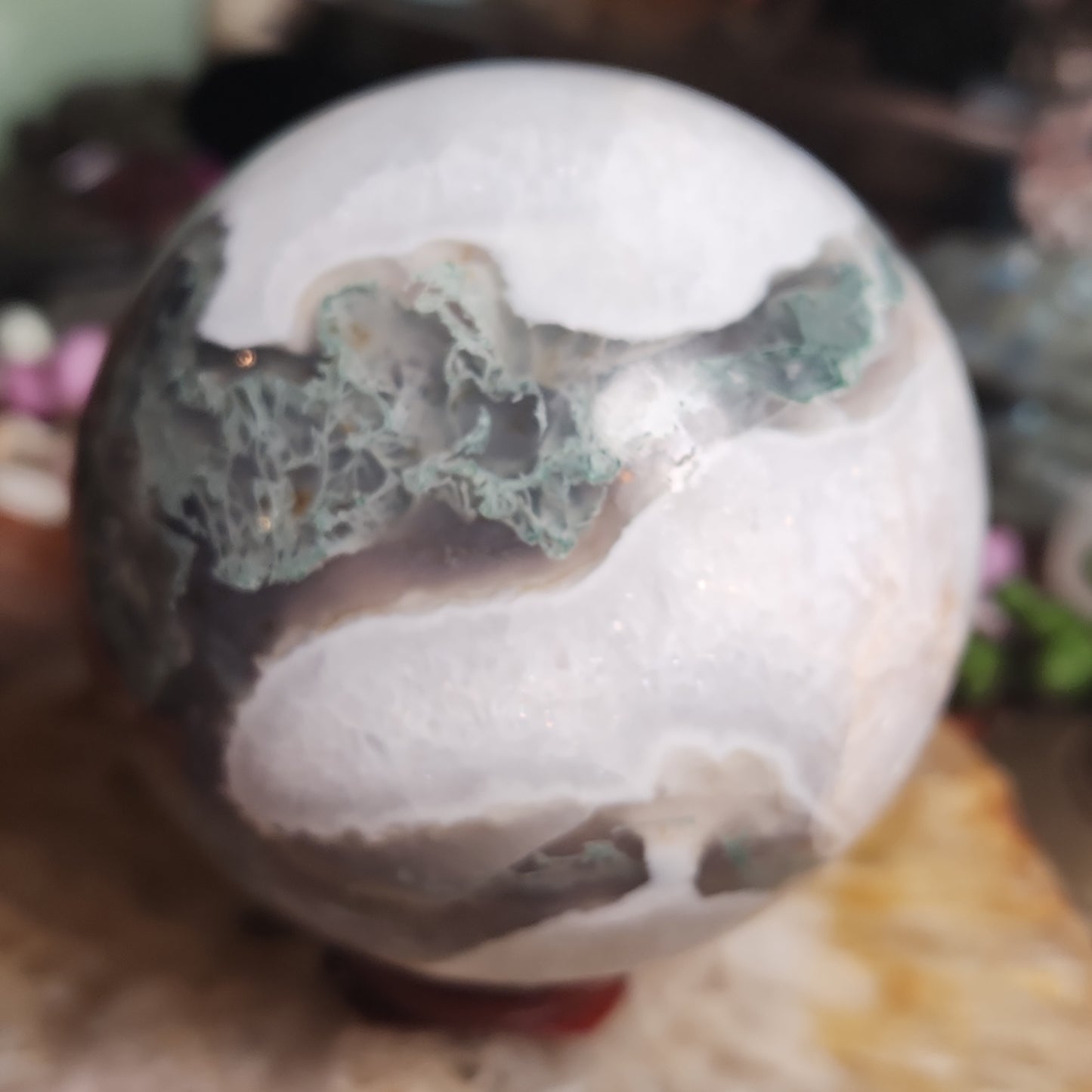 Druzy Moss Agate Sphere