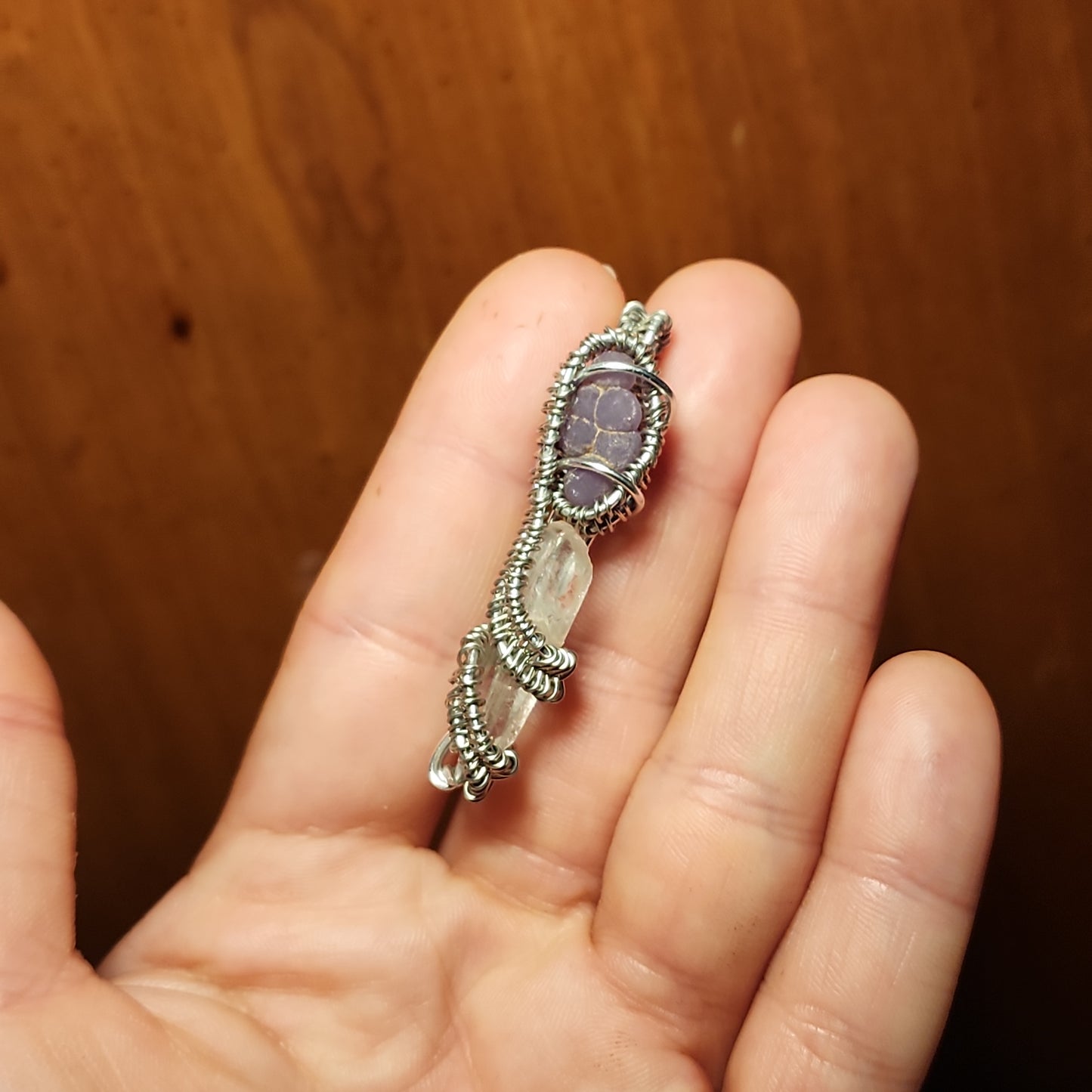 Grape Agate & Arkansas Quartz Pendant