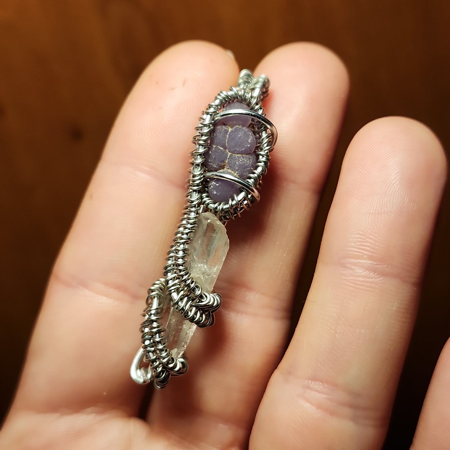 Grape Agate & Arkansas Quartz Pendant