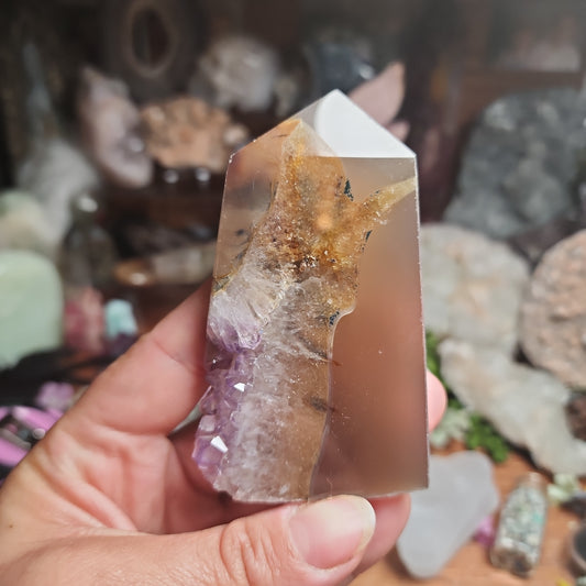 Agate Tower with Amethyst Druzy