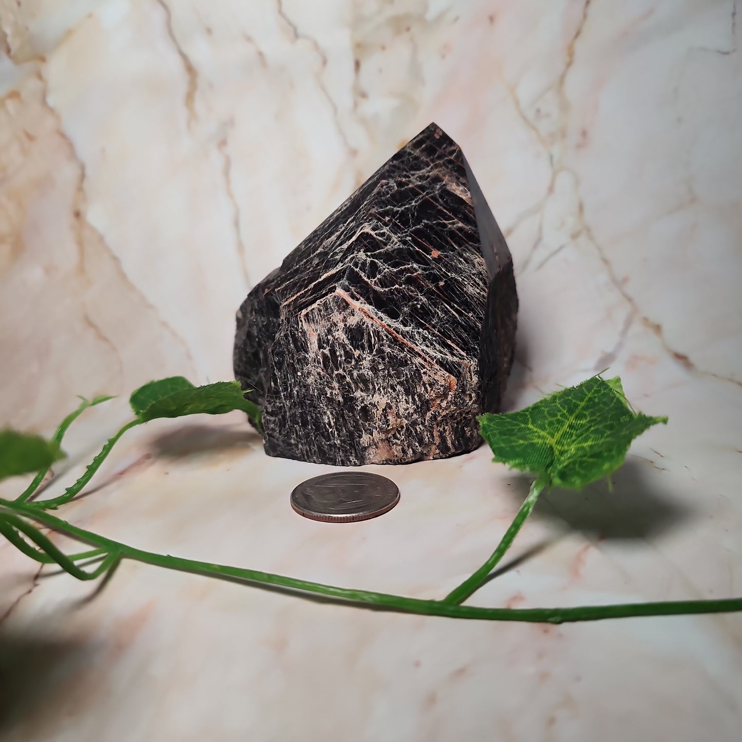 Brazilian Black Tourmaline Half Polished Tower