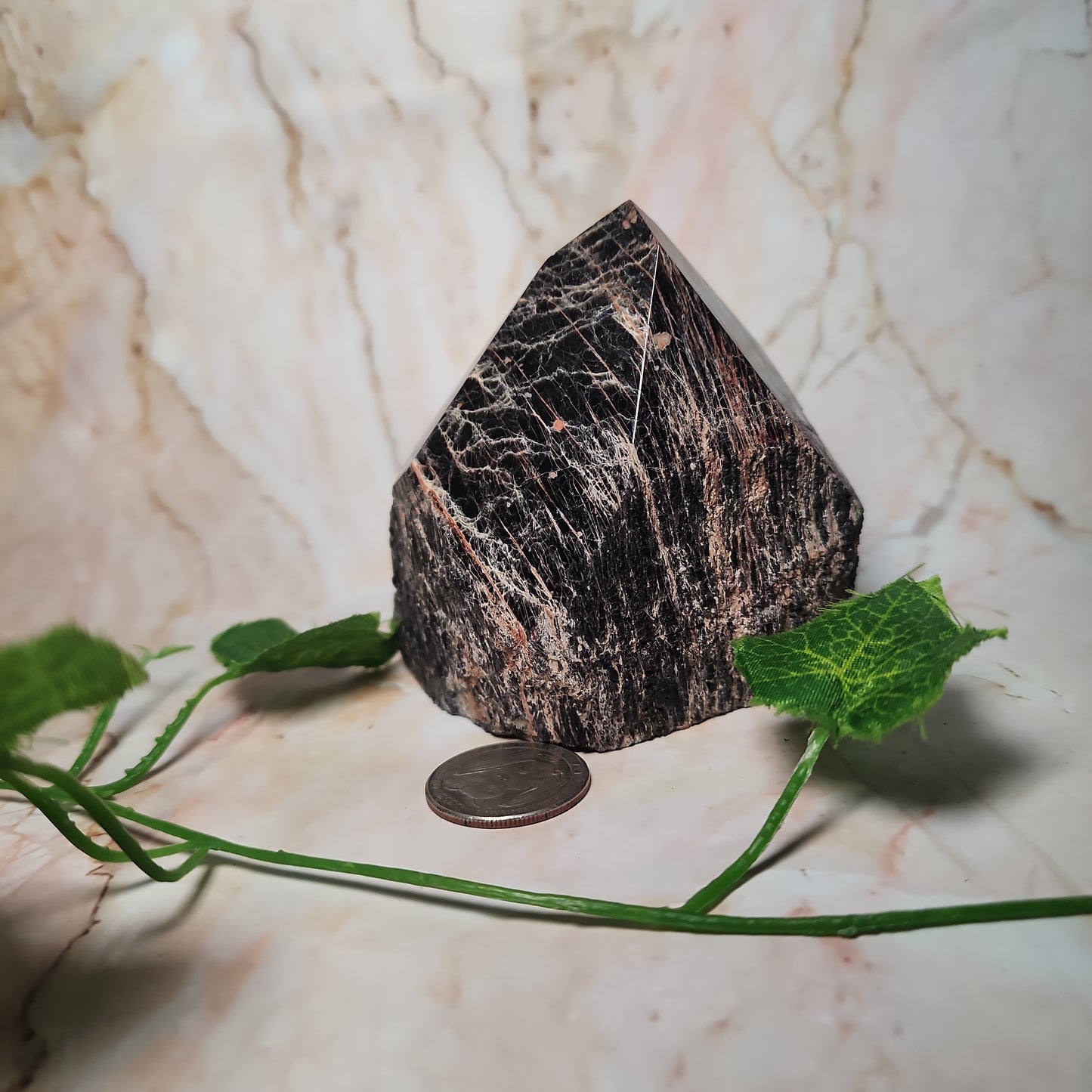 Brazilian Black Tourmaline Half Polished Tower