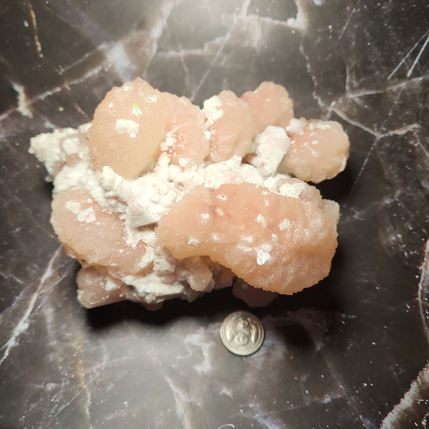 Peach Apophylite Large Cluster with Halite & Calcites