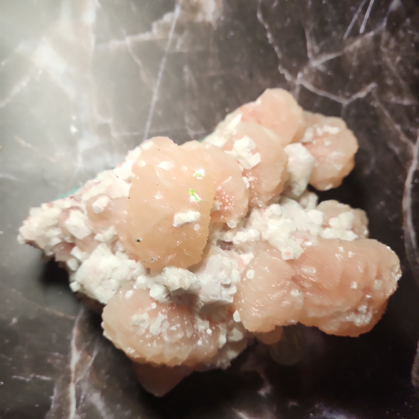 Peach Apophylite Large Cluster with Halite & Calcites