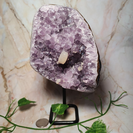 Brazilian Amethyst Cluster with Calcite on stand