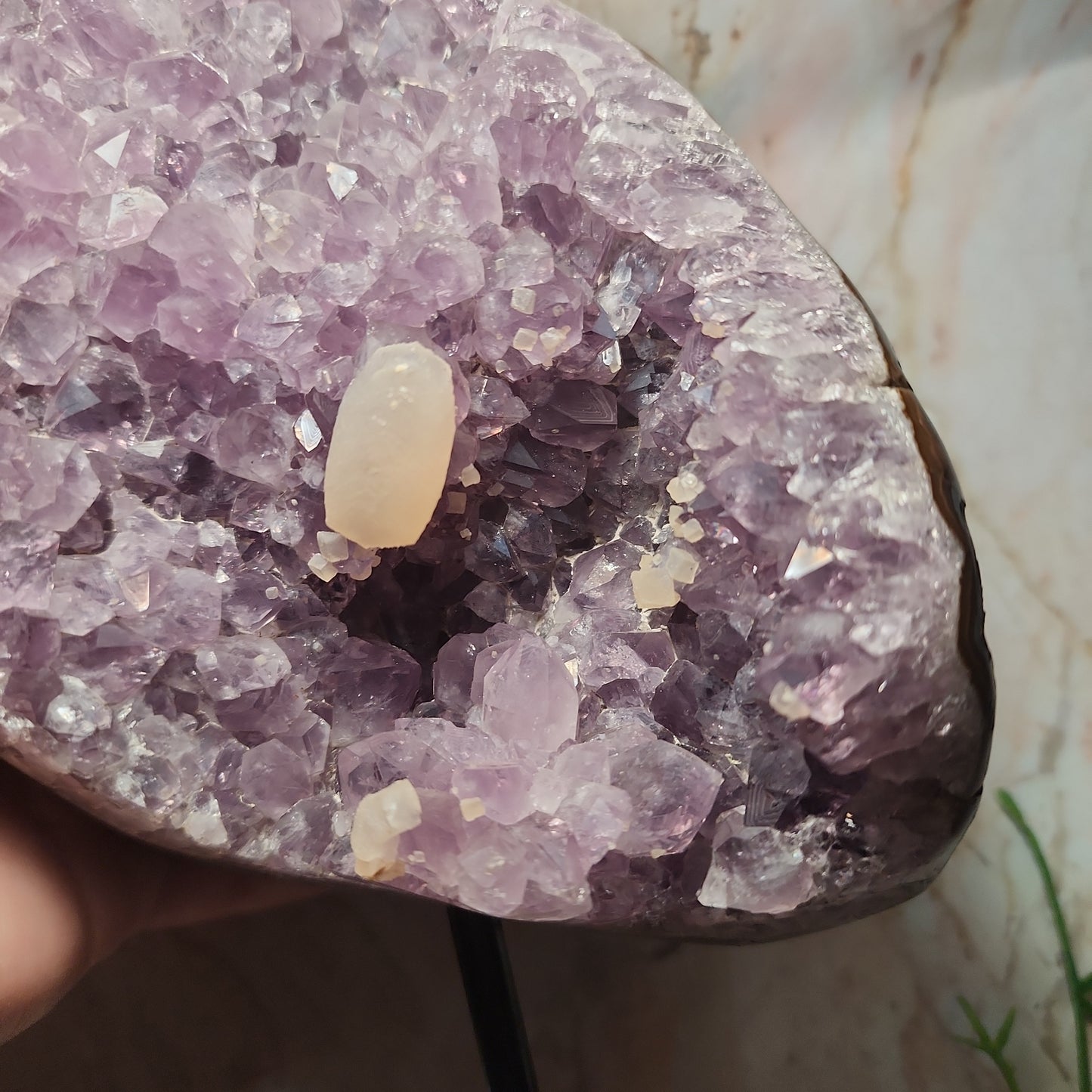 Brazilian Amethyst Cluster with Calcite on stand