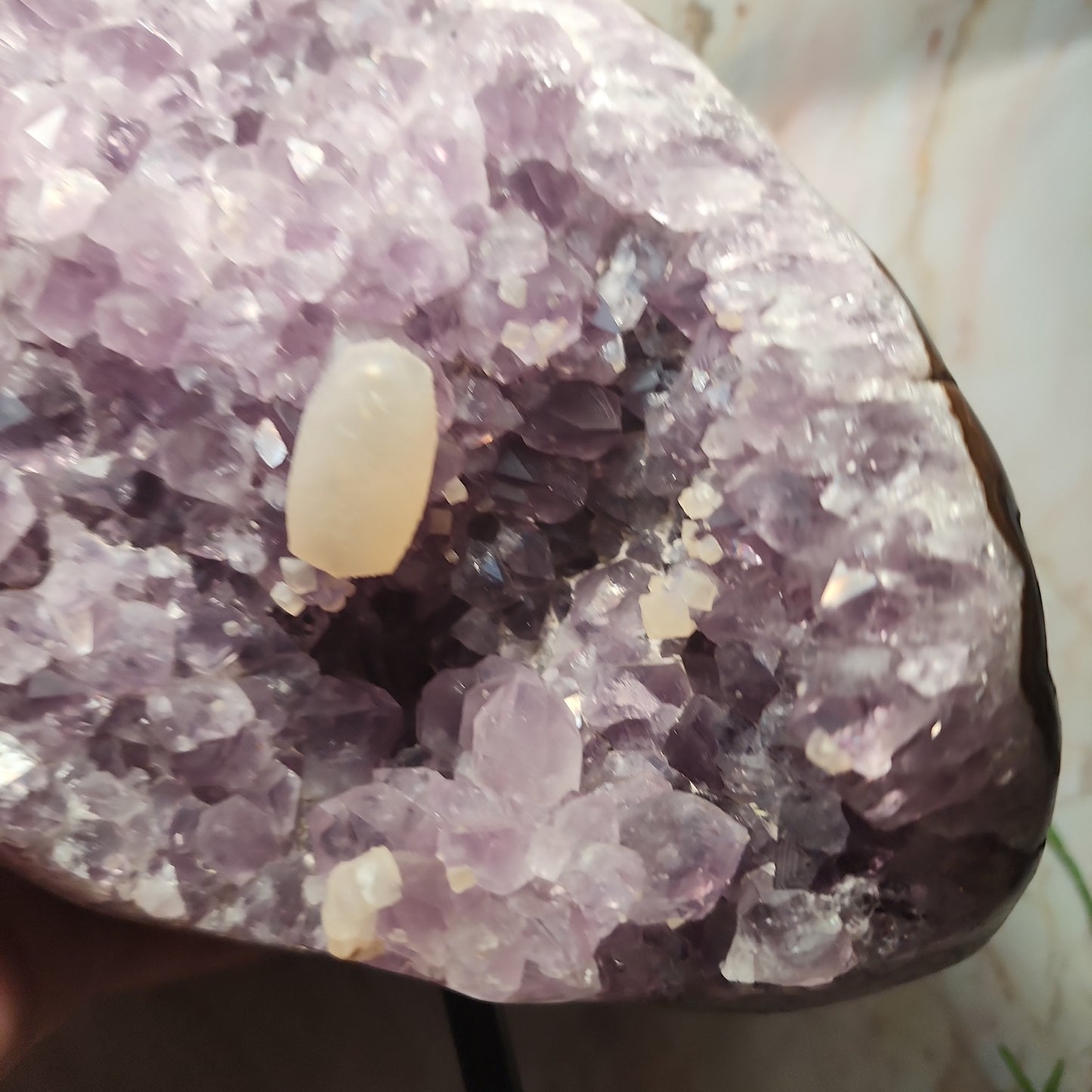 Brazilian Amethyst Cluster with Calcite on stand