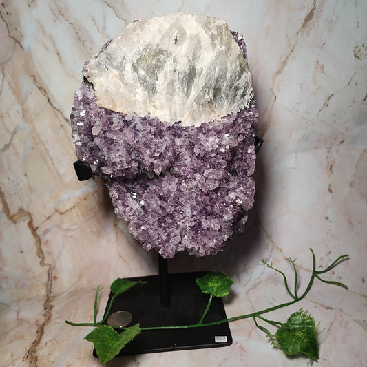 Brazilian Amethyst Large Cluster with Calcite