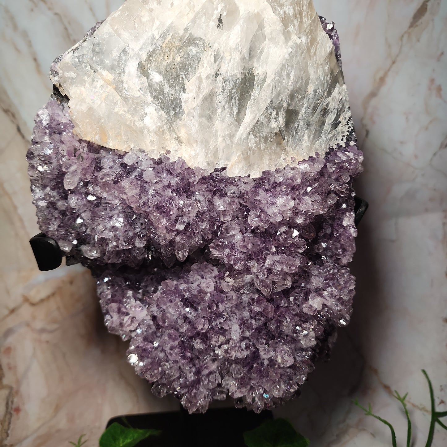 Brazilian Amethyst Large Cluster with Calcite