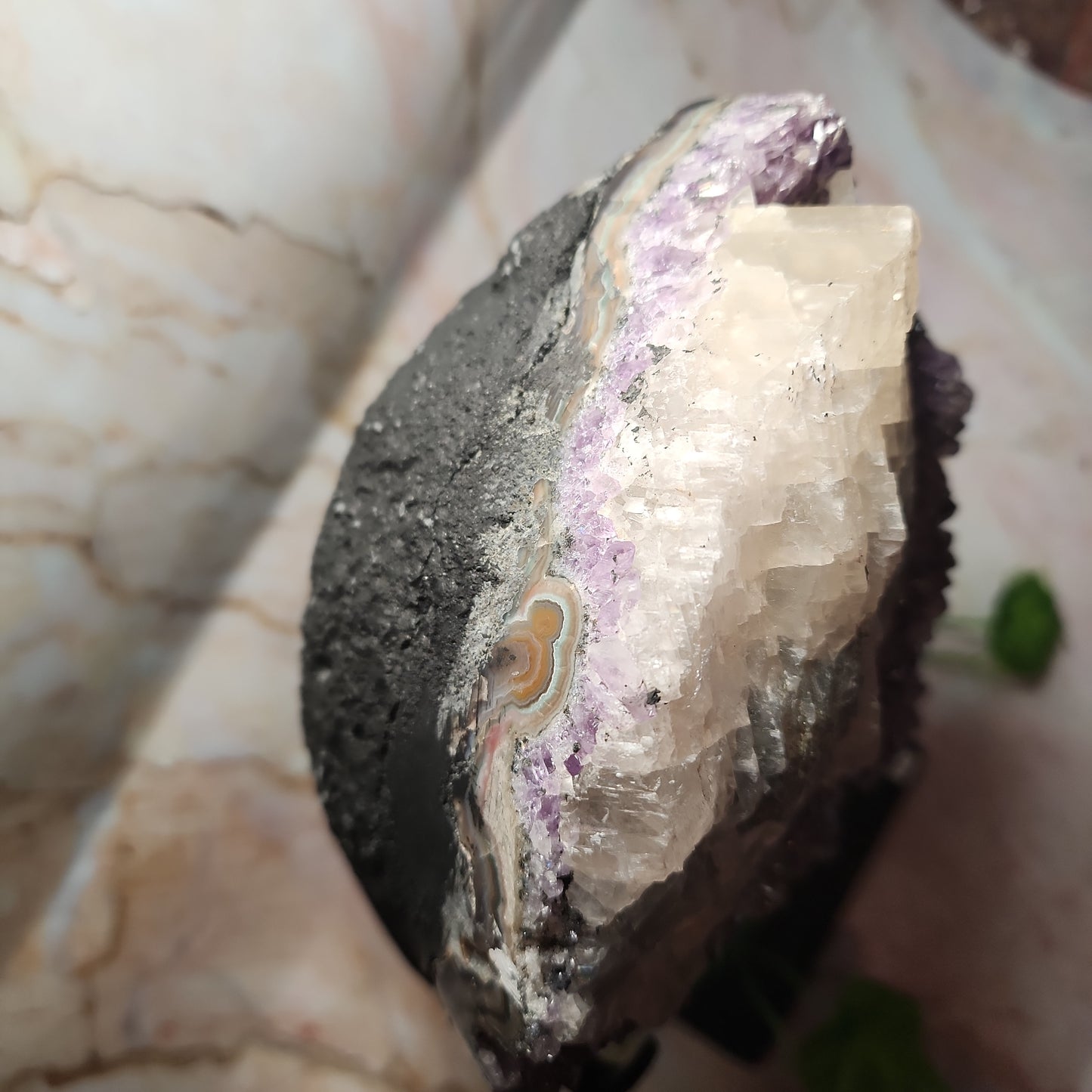 Brazilian Amethyst Large Cluster with Calcite