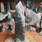 Druzy Moss Agate Tower with Calcite