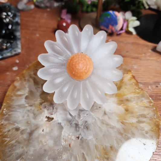 Satin Spar (selenite) Flower with Stand