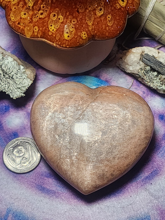 Peach Moonstone Shimmery Puffy Heart