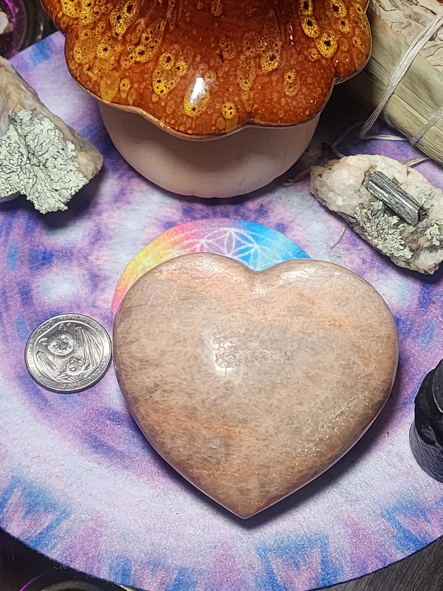 Peach Moonstone Shimmery Puffy Heart