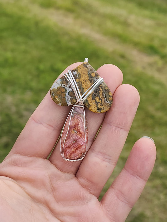 Druzy Ocean Jasper and Rhodocrosite Mushroom Pendant