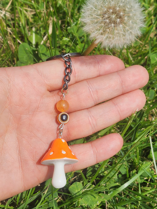 Carnelian Evil Eye Mushroom Keychain