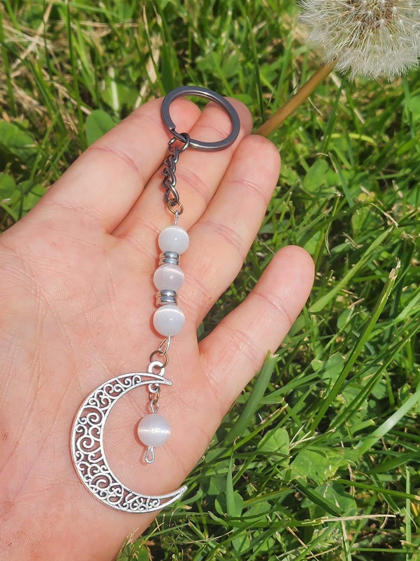 Satin Spar (selenite) Witchy Keychain