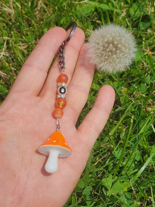 Banded Carnelian Evil Eye Mushroom Keychain