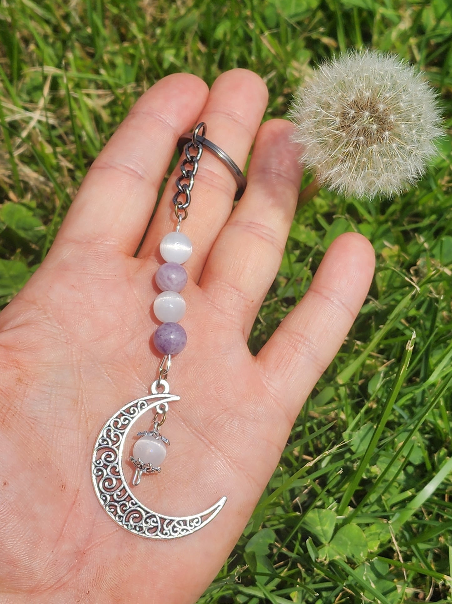 Lepidolite and Satin Spar Keychain