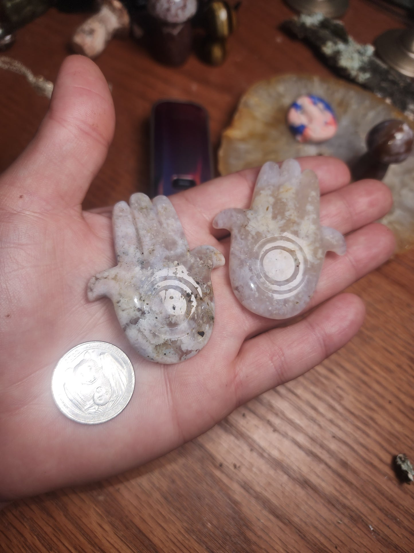 Flower Agate Evil Eye Hamsa
