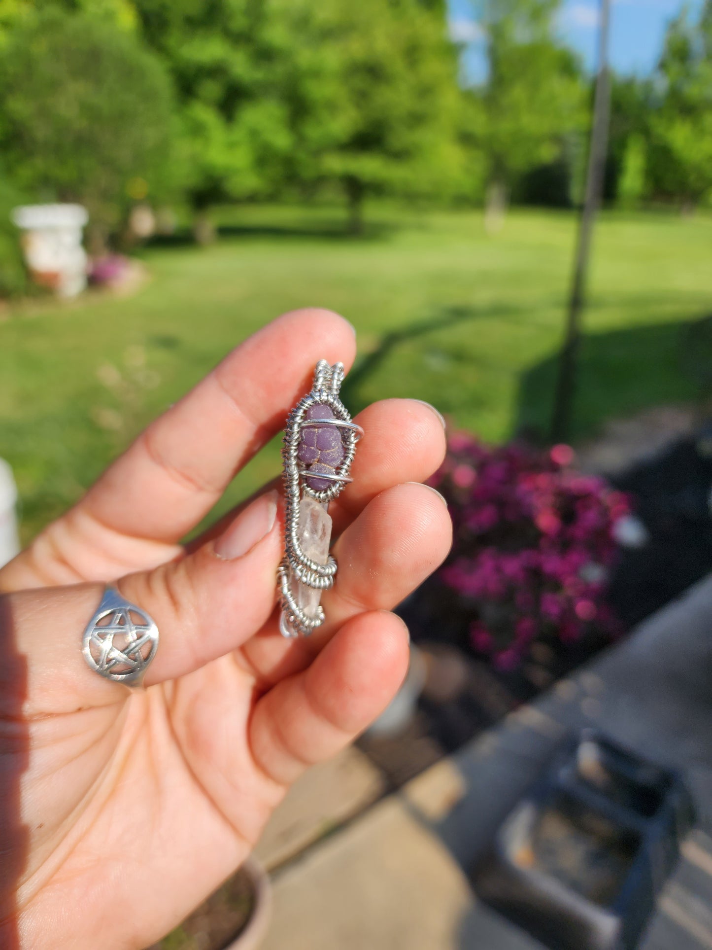 Grape Agate & Arkansas Quartz Pendant