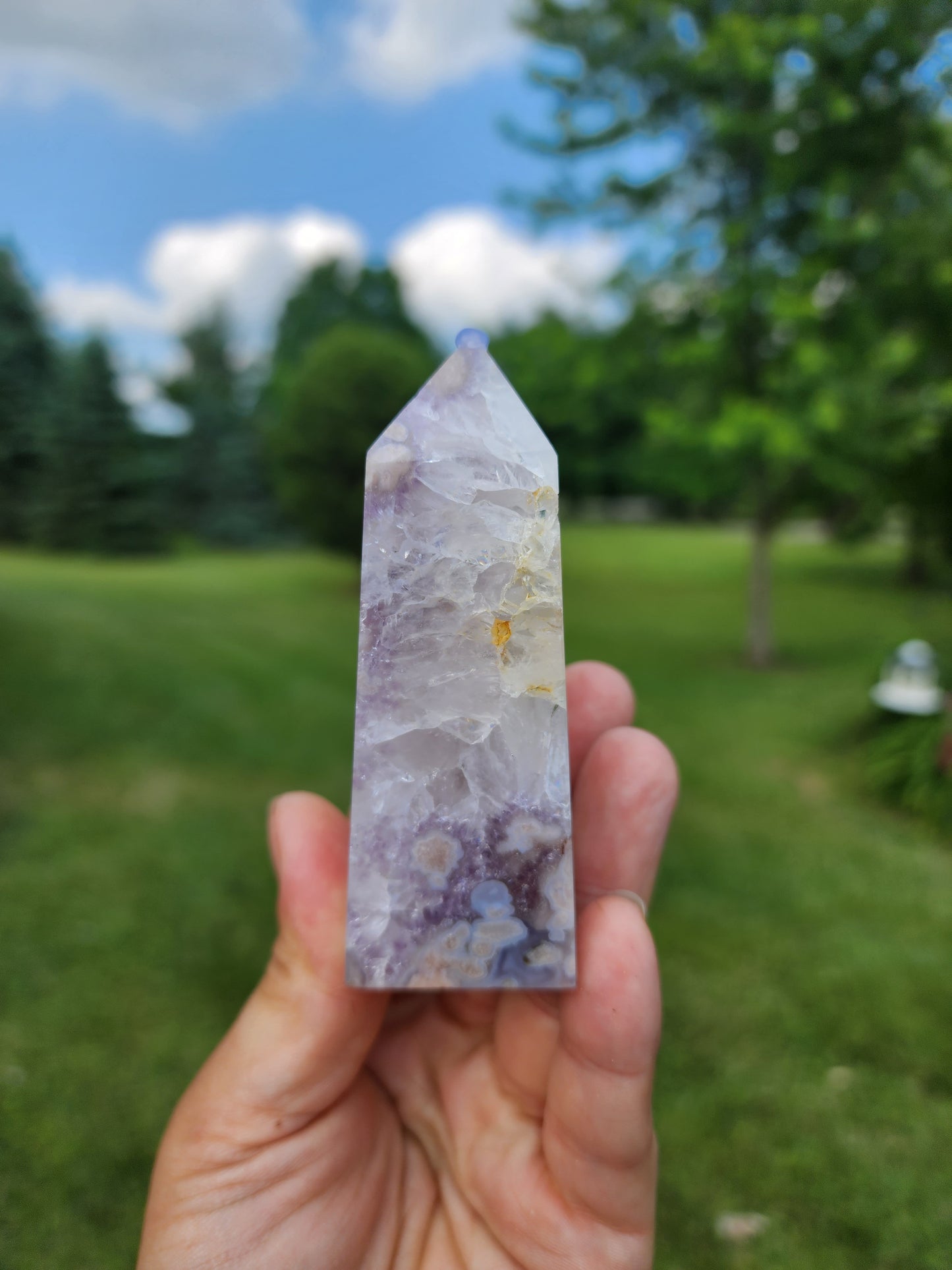 Flower Agate & Amethyst Druzy Tower