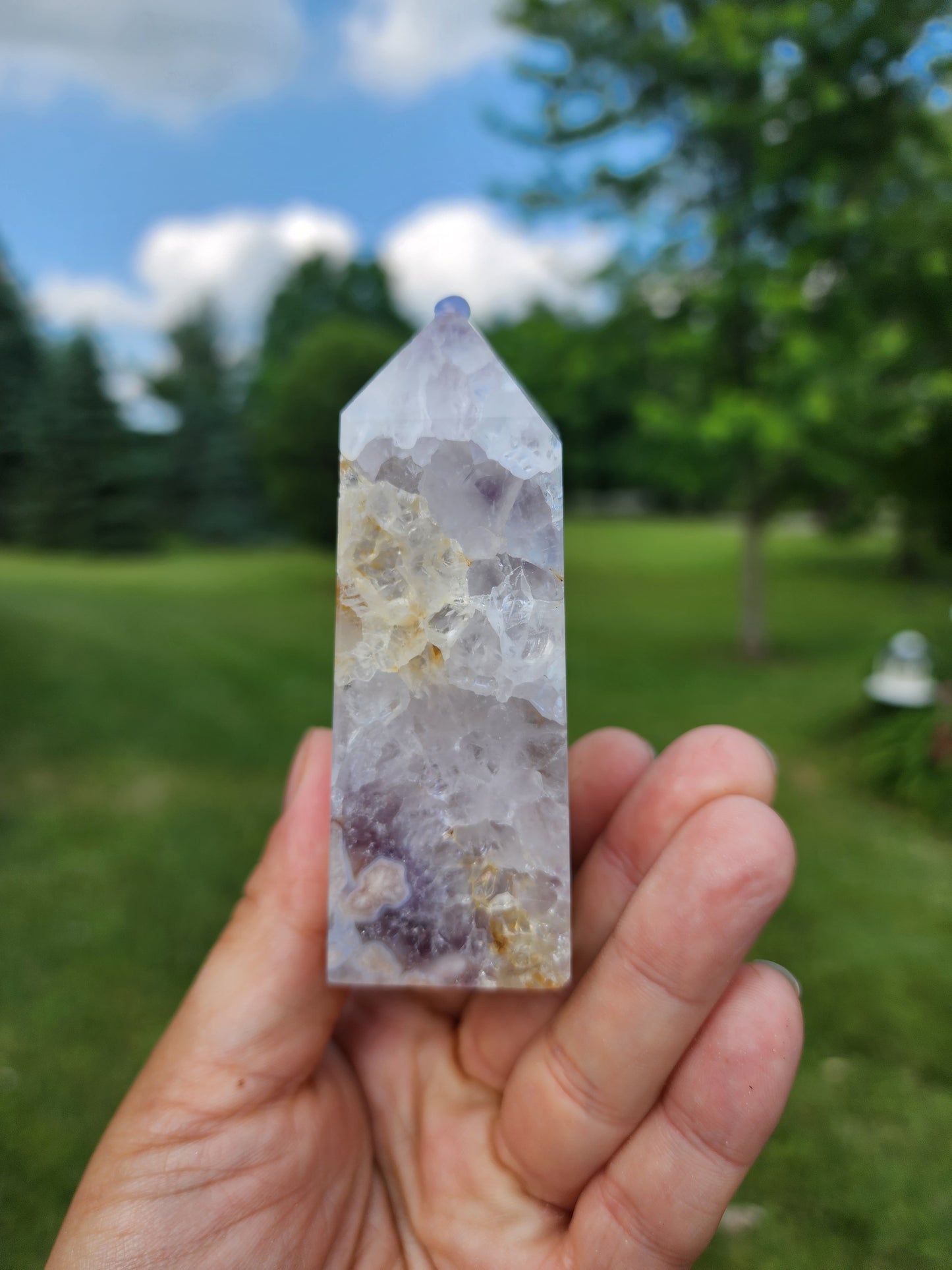 Flower Agate & Amethyst Druzy Tower