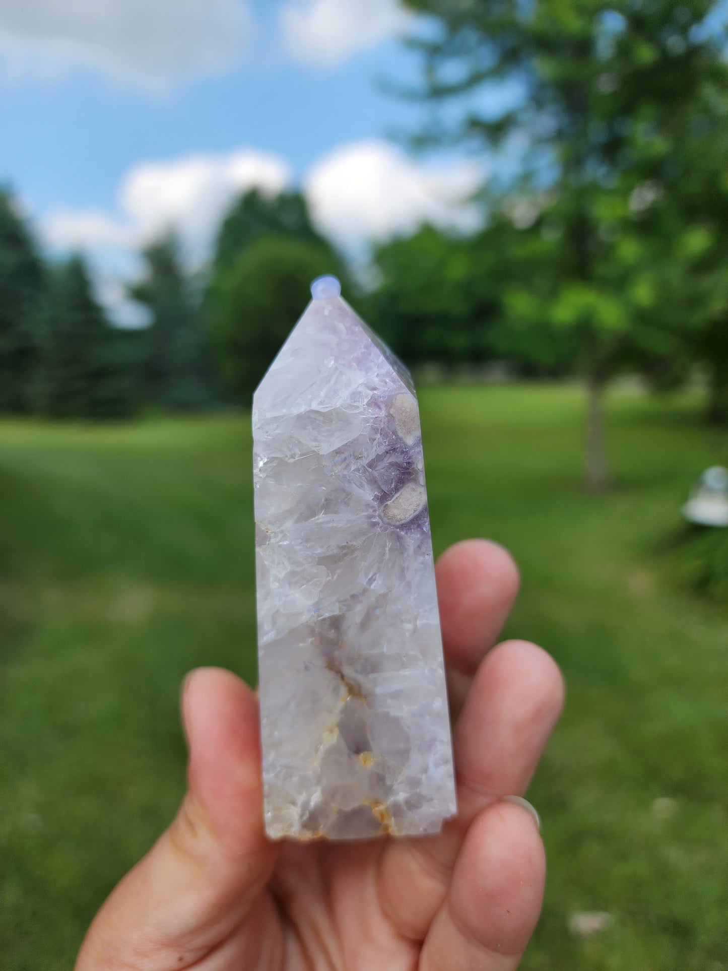 Flower Agate & Amethyst Druzy Tower