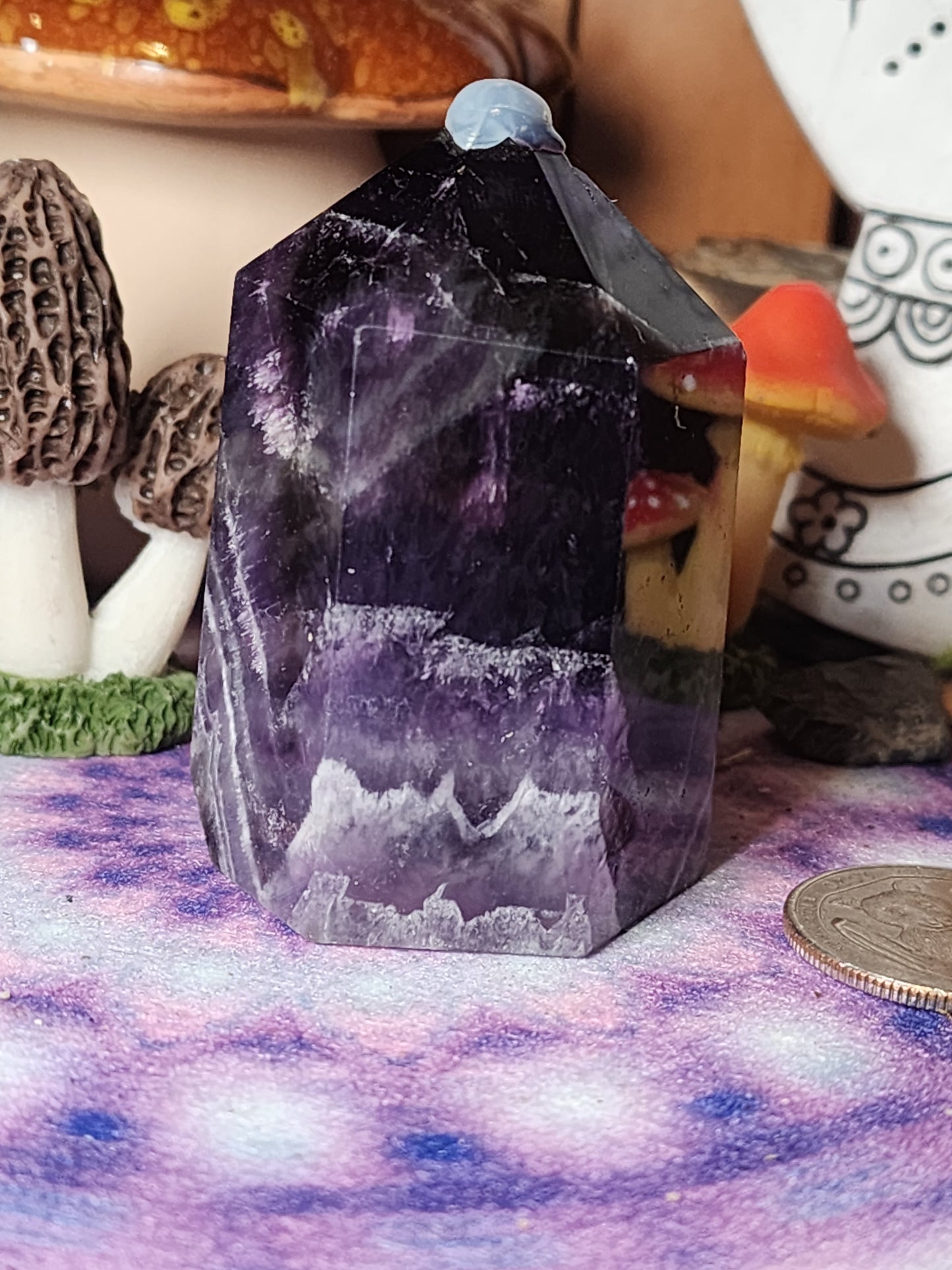 Chevron Amethyst Tower with Smokey Quartz