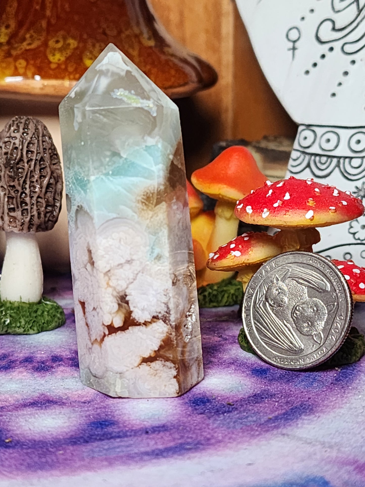 Green Flower Agate Tower