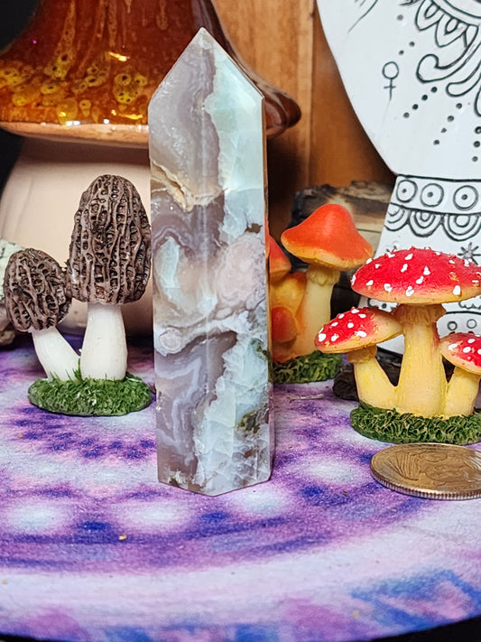 Green Flower Agate Druzy Tower