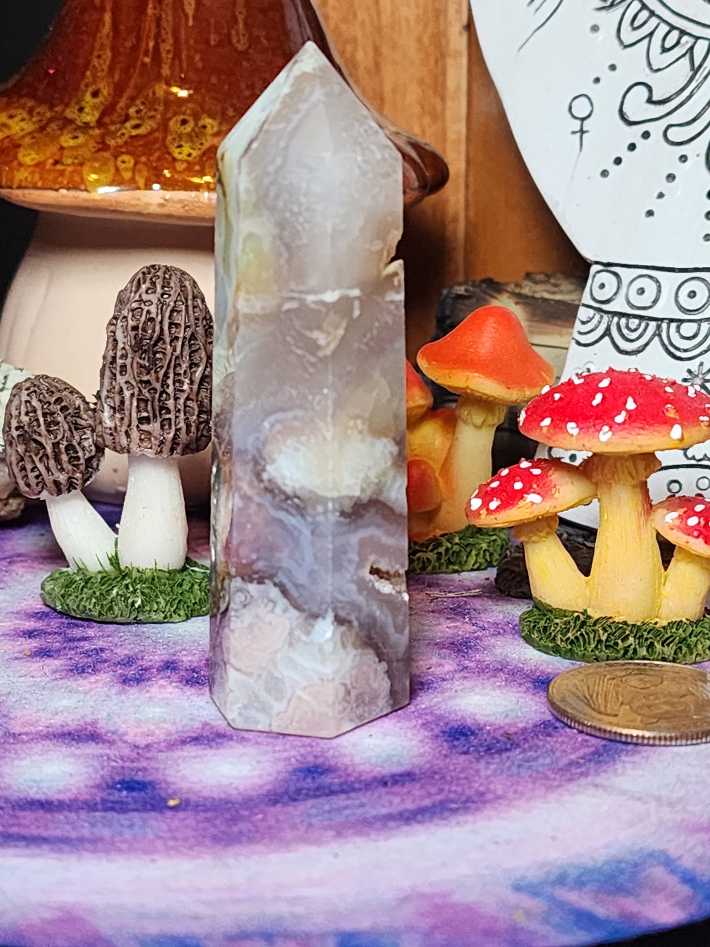 Green Flower Agate Druzy Tower