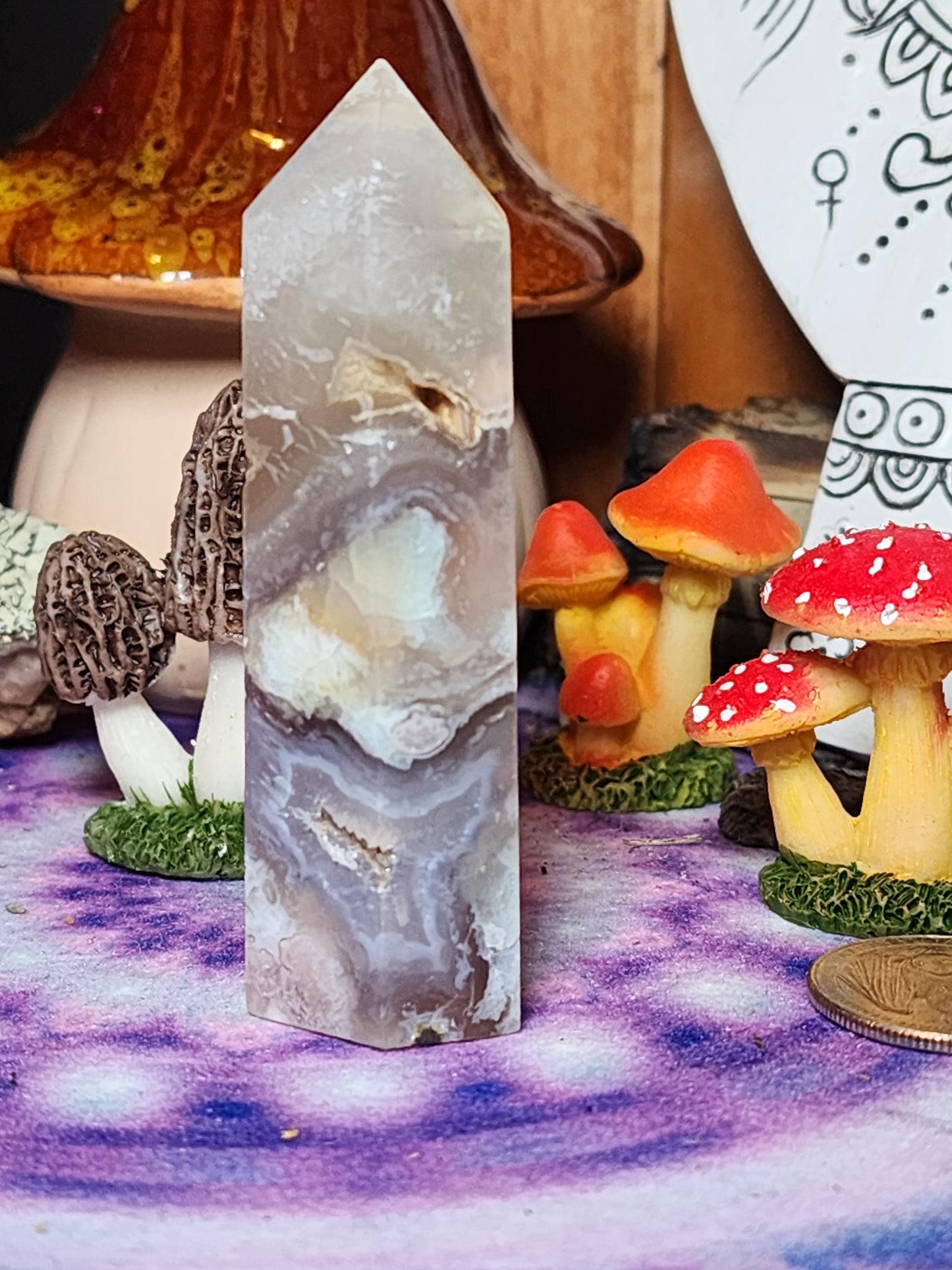 Green Flower Agate Druzy Tower