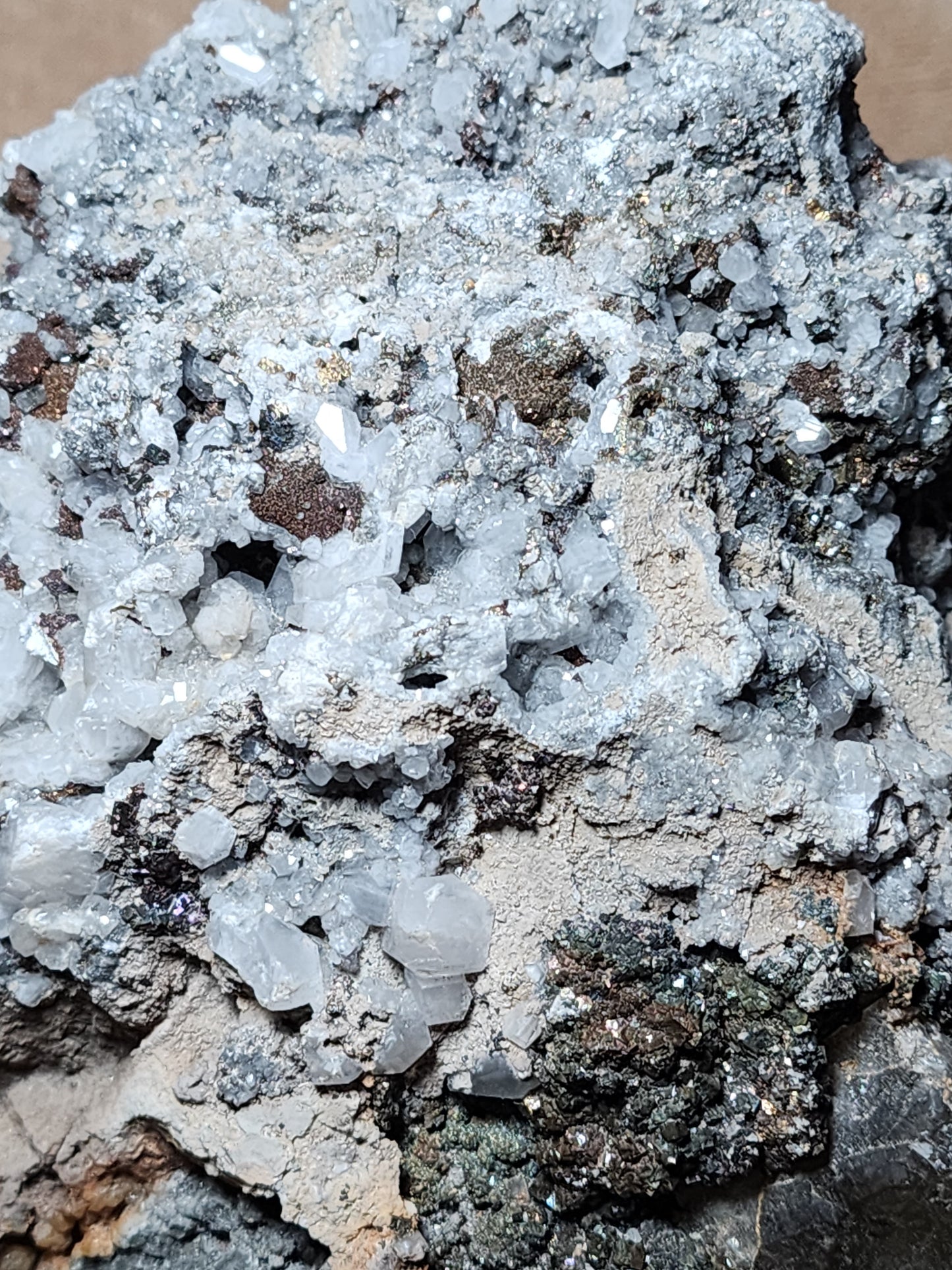 Fluorite, Calcite, Aragonite and Chalcopyrite Mixed Cluster