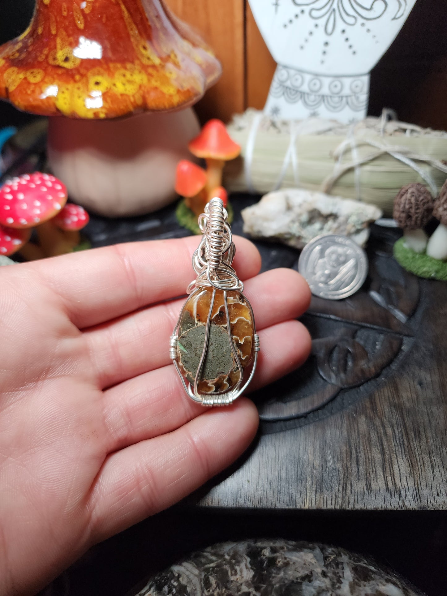 Moldavite & Ammonite Pendant