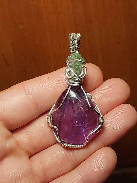 Brazilian Amethyst & Moldavite Pendant