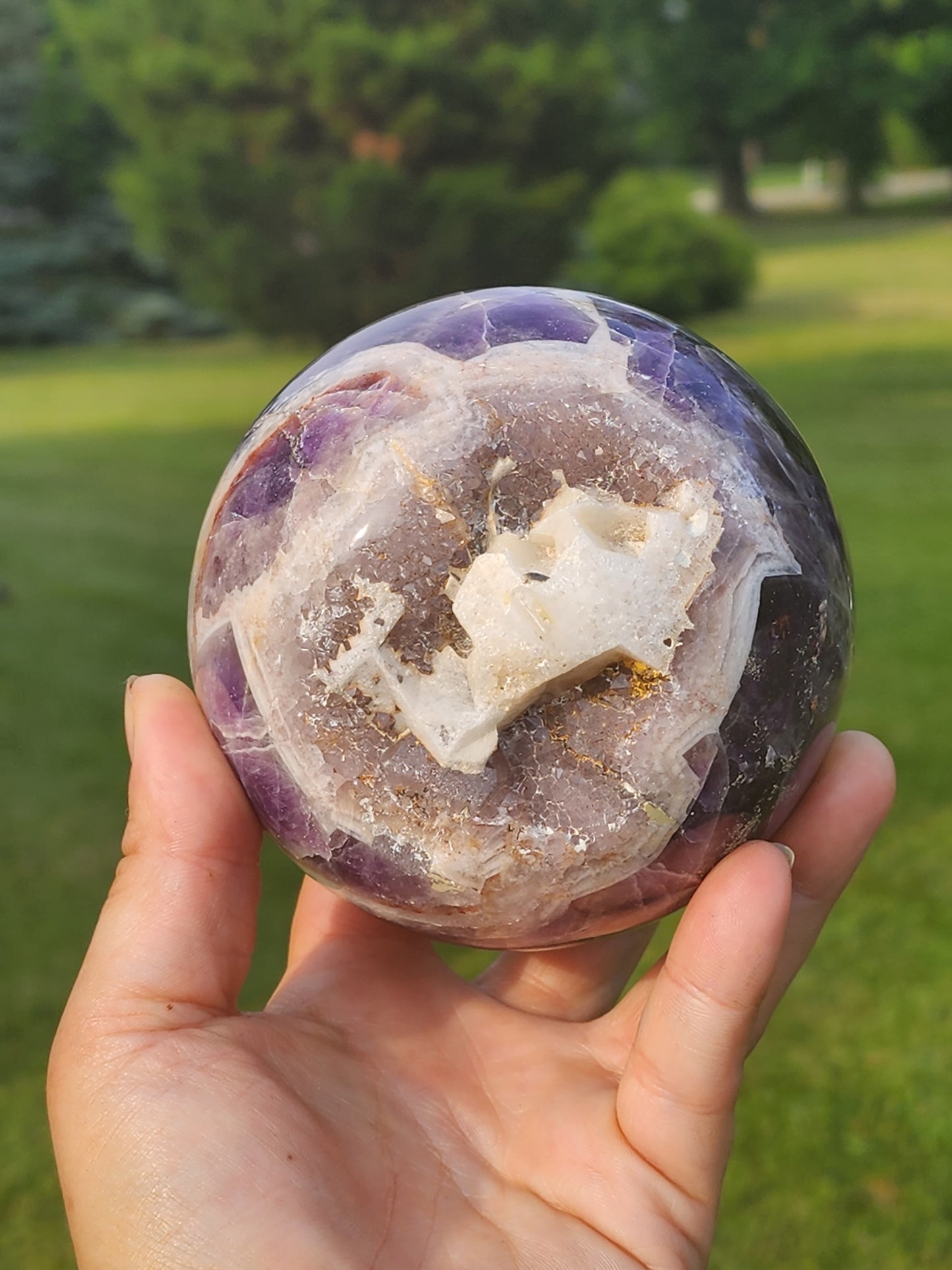 Amethyst with Smokey Druzy Sphere with Calcite LARGE