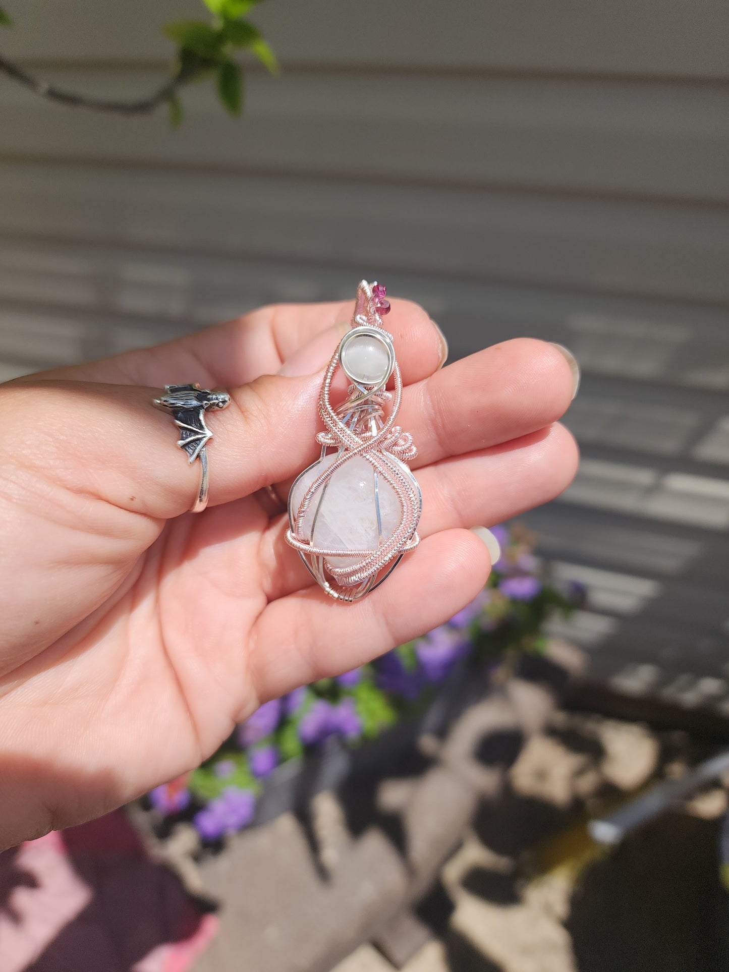 Moonstone, Satin Spar (selenite) & Amethyst Necklace