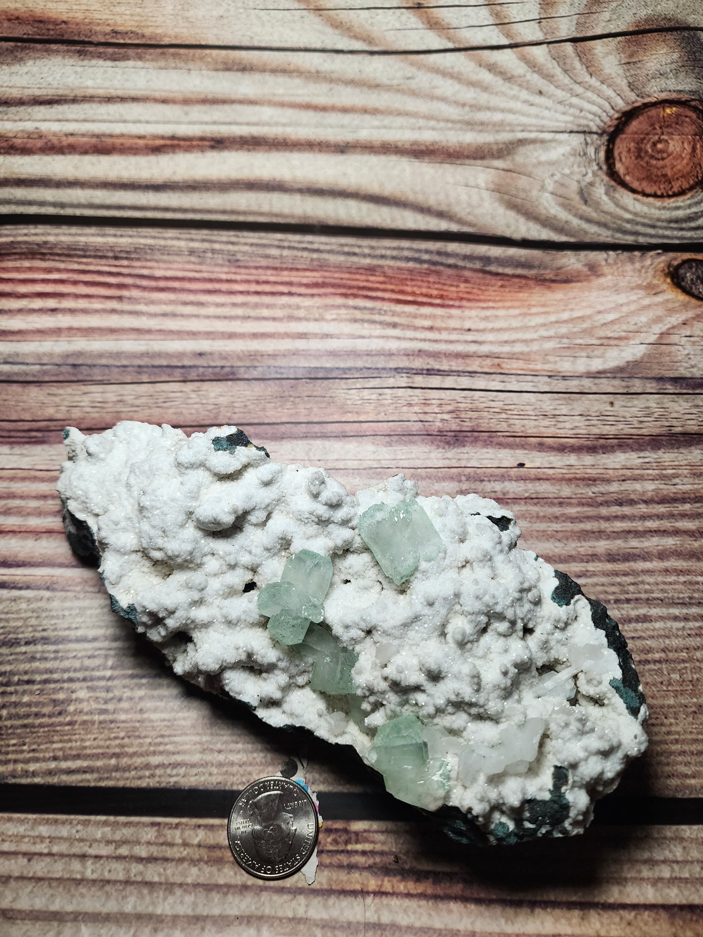 Green Apophylite on Sparkly Chalcedony