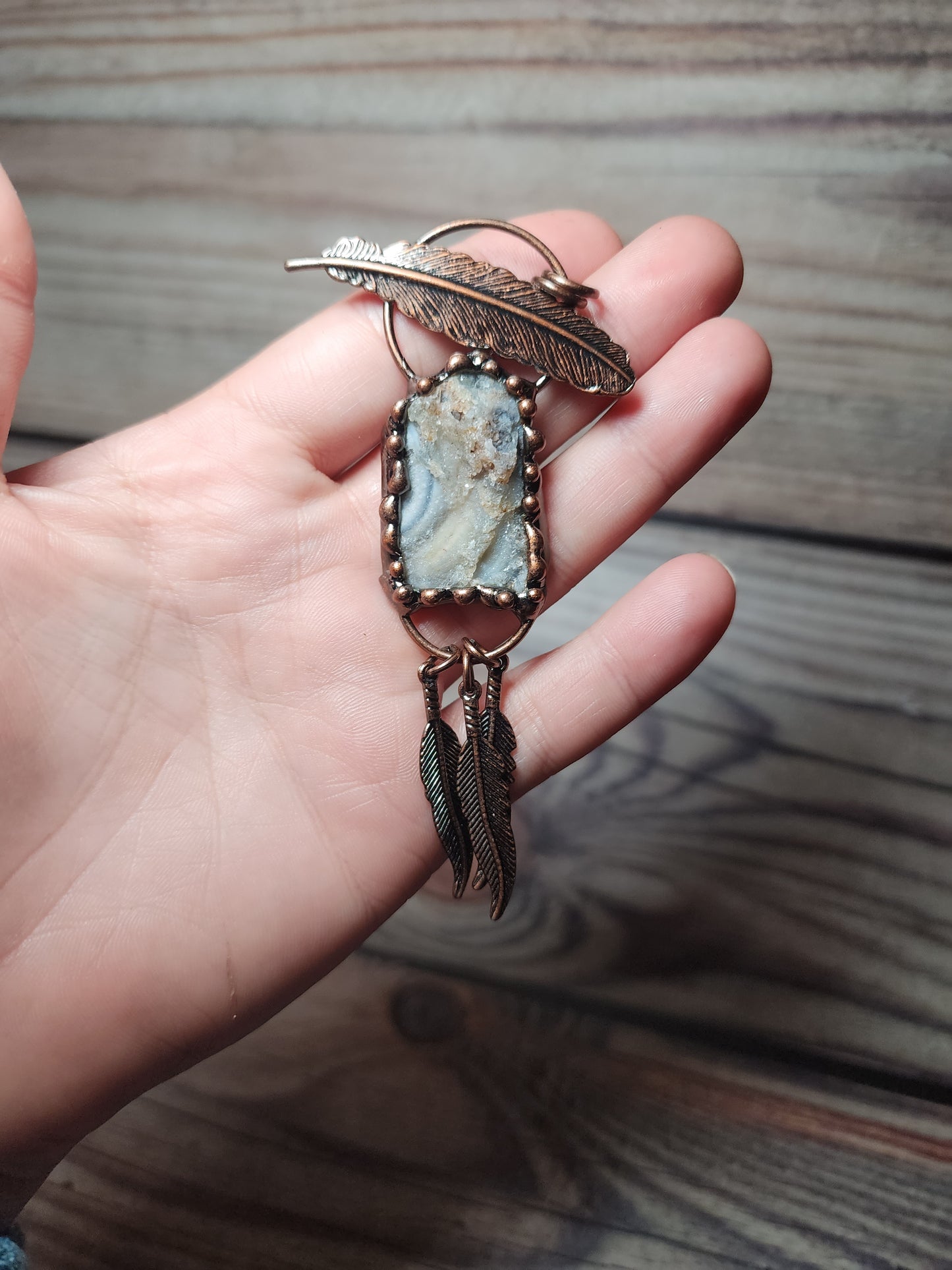 Chalcedony Feather Pendant