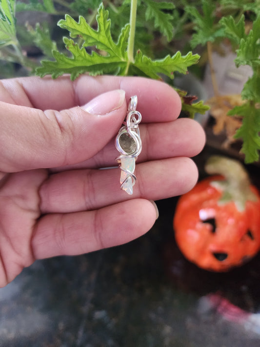 Moldavite and Ethiopian Opal Pendant