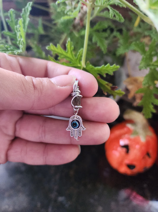 Moldavite Evil Eye Hamsa Pendant