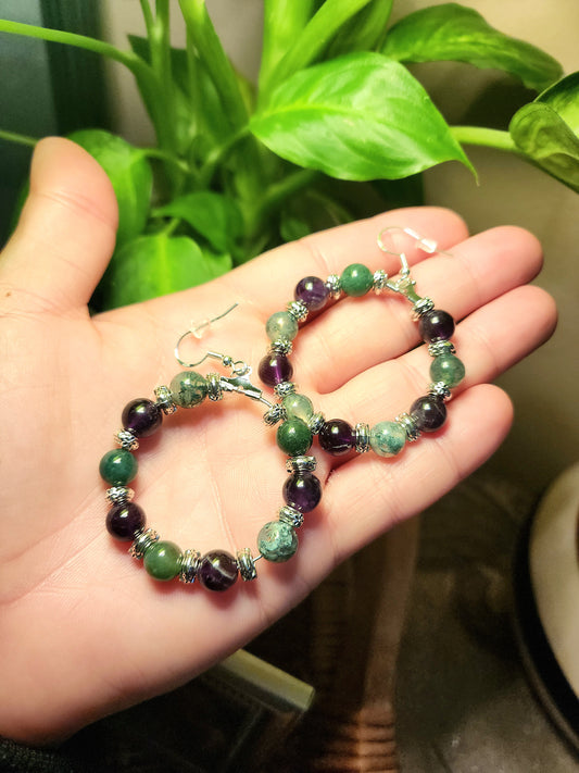 Amethyst & Moss Agate Earrings