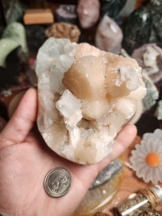 Green Apophylite & Peach Stillbite Cluster