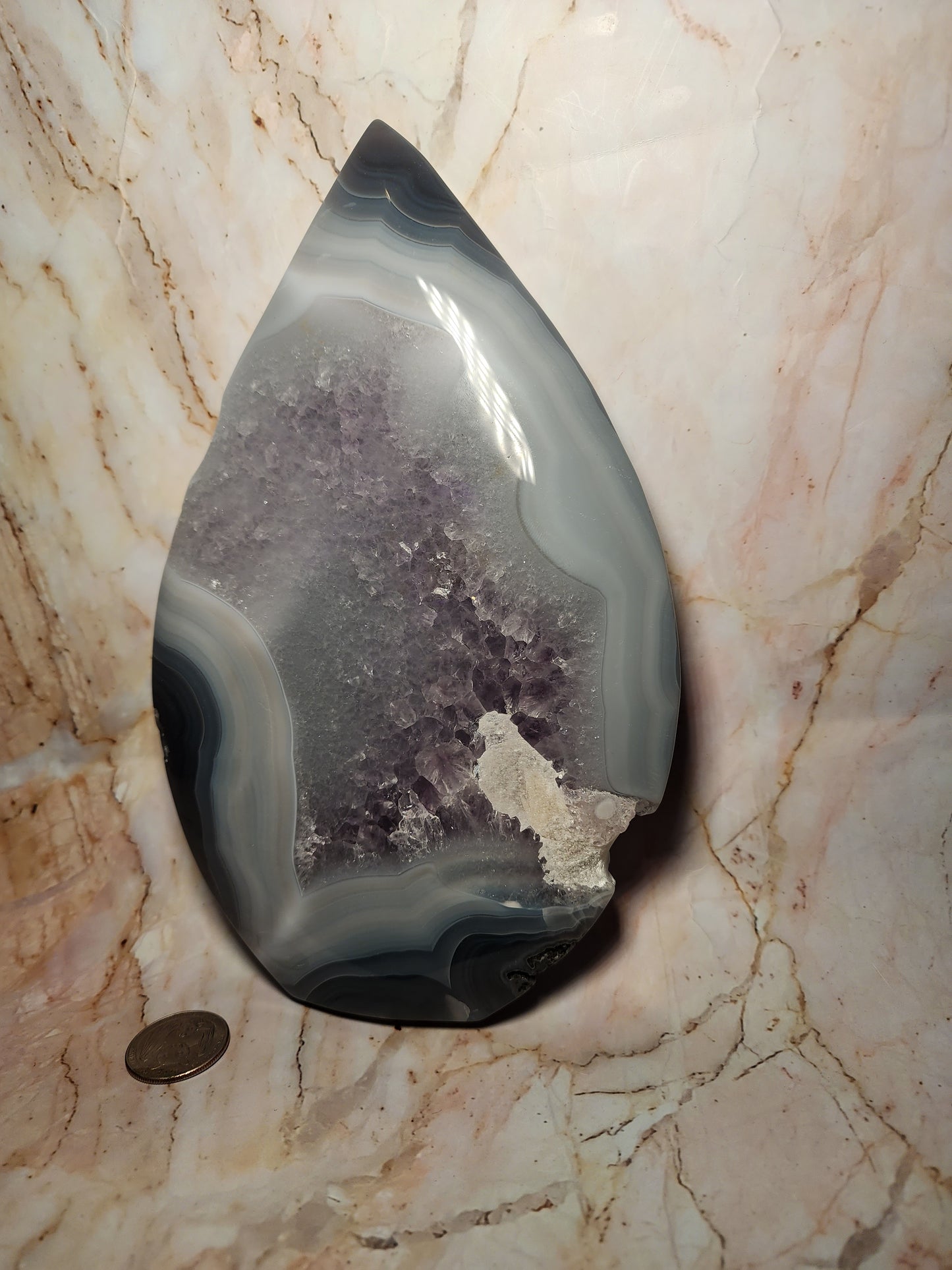 Banded Agate Flame with Amethyst & Calcite